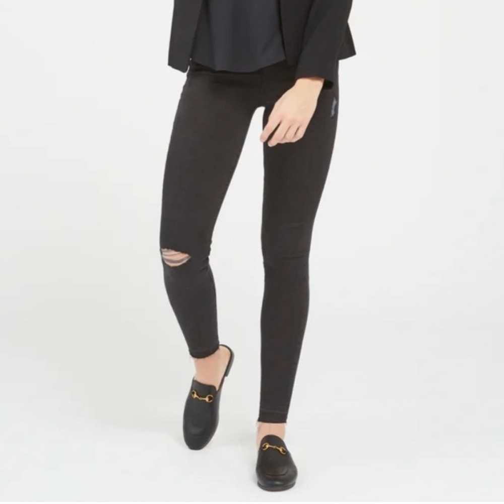 Spanx Distressed Jeggings, Black, Size Large